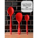 Seraph Isıya Dayanıklı Yanmaz Yapışmaz Silikon Uzun Kısa Derin Kaşık 28 Cm-20 Cm/kısa Kaşık 22 cm - Kırmızı
