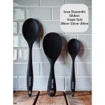 Seraph Isıya Dayanıklı Yanmaz Yapışmaz Silikon Uzun Kısa Derin Kaşık 28 Cm-20 Cm/kısa Kaşık 22 cm - Siyah
