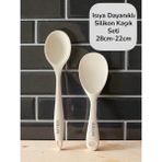 Seraph Isıya Dayanıklı Yanmaz Yapışmaz Silikon Uzun Kısa Derin Kaşık 28 Cm- Pilav Kaşığı 22 cm - Krem