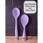 Seraph Isıya Dayanıklı Yanmaz Yapışmaz Silikon Uzun Kısa Derin Kaşık 28 Cm- Pilav Kaşığı 22 cm - Lila