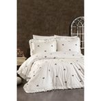 Serebien Home Collection Aurelia %100 Pamuk Fırfırlı, Fiyonk Desen Nakışlı 6 Parça Premium Çift Kişilik Nevresim Takımı