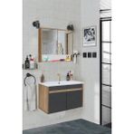 Seren-A-Ea 80 cm Seramik Lavabolu Banyo Dolabı Takımı Komple Mdf, Hazır Kurulu - Antrasit Meşe