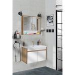 Seren-B-Ea 80 cm Seramik Lavabolu Banyo Dolabı Takımı Komple Mdf, Hazır Kurulu - Beyaz - Meşe