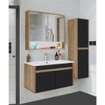 Serena Ea 100 cm Seramik Lavabolu Banyo Dolabı Seti, Boy Dolaplı, Mdf, 100+35 Cm, Hazır Kurulu - Siyah
