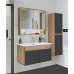 Serena Ea 80 cm Seramik Lavabolu Banyo Dolabı Seti, Boy Dolaplı, Mdf, 80+35 Cm, Hazır Kurulu