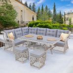 Serena X | Rehome Rattan İki Puflu L Bahçe Köşe Takımı | 111 - Krem - 255x190x80