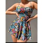 Serenda Boutique Plaj Giyim Yeni Sezon Çiçek Desenli Kilotlu Elbise Mayo - Renkli - 40