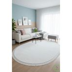 Serenita Home Post/peluş Yıkanabilir Kaymaz Taban Yumşacık Beyaz Oval Saçaklı Modern ve Şık Salon Oturma Odası Mutfak Çocuk Odası Koridor Antre Halısı - Beyaz - Beyaz - 80 x 150 cm