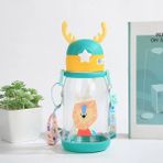 Serenity Haven 500 ml Çocuk Suluk Geyikli Çocuk Suluğu Su Matarası Bpa Free Okul Suluğu Taşıma Kayışlı Damlatmaz - Asker Yeşili - 120 ml