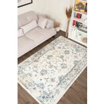 Serente Home Retro Desenli Yıkanabilir Kaymaz Taban Krem Mavi Şönil Mutfak Halısı 4066