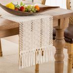 Serento Masa örtüsü bej Boho dekoratif makrome kış masa runner pamuk keten Boho püsküllü runner rustik çiftlik evi runner mutfak düğün parti yemek odası dekorasyonu için 30 x 140 cm