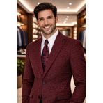 Sergio Ferraro Bordo Beyaz Dokulu Klasik Slim Fit İtalyan Stil Erkek Blazer Ceket