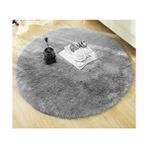Seria Hali Overloklu Yuvarlak Peluş Post Halı Pofuduk Kaydırmaz Jel Taban Halı - 150 x 150 cm - Gri