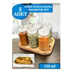 Serin Bardak Ahşap Stantlı 6 Adet Kapağı Kulplu Ve Vakumlu Baharat Takımı