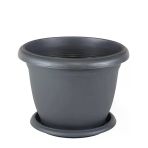 Serinova 14 Litre 36X25 Cm Yuvarlak Büyük Boy Plastik Saksı Villa No8 Tabaklı Antrasit Gri
