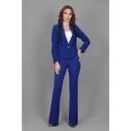 Şeritli Mini Ceket & İspanyol Paça Pantolon Takım-Saks - 44