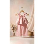 Serkon Kız Çocuk Pembe Müslin Takım Çiçek Detaylı Askılı Bluz Pantolon Yazlık Şık 2’li Set - 7 - 8 Yaş