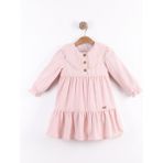 Serkon Pembe Kadife Dokuma Fisto Detaylı Kız Bebek Çocuk Elbise - 4 - 5 Yaş