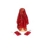 Sermet Süs Dünyası Gelin Yüz Örtüsü Duvak Kına Alı Kırmızı Gelin Alı Kına Örtüsü Gelin Şalı Eldiven Hediyeli