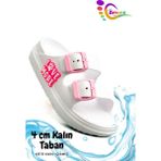 Sermoda Çift Toka Hafif Eva Yazlık Plaj Çocuk Terliği Havuz Terliği Lavabo Terliği Lm Beyaz - Beyaz - Pembe
