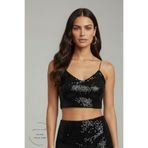 sermoda Pullu Bluz - Pul Payetli Lastik Askılı Crop Bluz Siyah