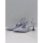 Serrace Kadın Gümüş Stiletto Taşlı Arkası Açık Stiletto – 7 cm Topuk - Podeia Estilo
