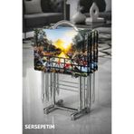SERSEPETİM BİSİKLET SERİSİ 4'lü Katlanır TEMPER CAM Bisiklet HD Desen Çanta Zigon Sehpa Krom Ayak