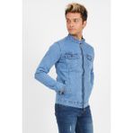 Serseri Jeans Slim Fit Fermuarlı Likralı Erkek Açık Mavi Kot Ceket