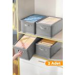 Serstil 2 Adet - Dolap Içi Düzenleyici, Katlanabilir Kıyafet Saklama Kutusu 45x25x20 Cm Gri Benekli