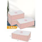 Serstil 3 Adet - Büyük Boy Baza Altı Pembe Çizgili Hurç 62 X 46 X 22 Cm
