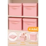 Serstil 4 Adet - Dolap İçi Düzenleyici Katlanır Kapaklı Saklama Kutusu 30x30x30cm - Pembe Benekli