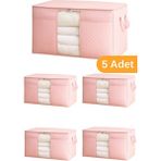 Serstil 5 Adet - Pencereli Yastık Yorgan Hurcu 75 x 40 x 40 cm - Pembe Benekli