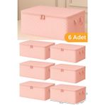 Serstil 6 Adet - Pembe Benekli Büyük Boy Baza Altı ve Çekyat Tipi Hurç 65 x 45 x 22 cm - 45 x 64
