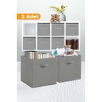 Serstil Dolap Içi Çamaşır Oyuncak Düzenleyici Katlanır Kapaklı Saklama Kutusu 30 x 30 x 30 cm - Antrasit - 2 Adet