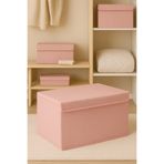 Serstil Orta Boy Kapaklı Kutu Hurç – Kıyafet Battaniye Saklama Kutusu Organizer 50x40x30 cm - Pembe Benekli
