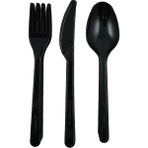 Sert Kalın Plastik Çatal - Bıçak - Kaşık 1. Kalite Lüks Siyah Çatal - Kaşık - Bıçak 3’lü Set - 500 Adet
