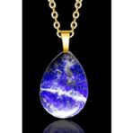 Sertifikalı 24k Altın Kaplama Damla Kesim Lapis Lazuli Taşı Kolye