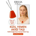 Sertifikalı AAA+ Kızıl Yemen Akiği Kolye – Beşgen Model, Gümüş Aparatlı