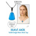 Sertifikalı AAA+ Mavi Akik Taşı Kolye – Beşgen Model, Gümüş Aparatlı