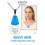 Sertifikalı AAA+ Mavi Akik Taşı Kolye – Beşgen Model, Gümüş Aparatlı