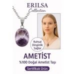 Sertifikalı AAA+ Oval Ametist Taşı Kolye - Gümüş Aparatlı Stresi Azaltır ve Zihni Arındırır