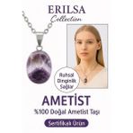 Sertifikalı AAA+ Oval Ametist Taşı Kolye - Gümüş Aparatlı Stresi Azaltır ve Zihni Arındırır