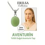 Sertifikalı AAA+ Oval Aventurin Taşı Doğal Taş Kolye - Gümüş Aparatlı Şans ve Bolluk Getirir