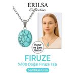 Sertifikalı AAA+ Oval Firuze Turkuaz Taşı Kolye - Gümüş Aparat Nazara Karşı Koruma ve Huzur Sağlar