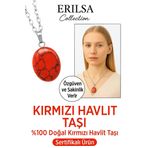 Sertifikalı AAA+ Oval Kırmızı Havlit Taşı Kolye - Gümüş Aparatlı Öfkeyi Azaltır Zihni Sakinleştirir