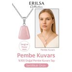 Sertifikalı AAA+ Pembe Kuvars Taşı Kolye – Beşgen Model, Gümüş Aparatlı