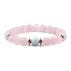 Sertifikalı Akuamarin - Pembe Kuvars Doğal Taş Bileklik 8 mm
