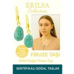 Sertifikalı Altın Renkli Ham İşlenmemiş Firuze Taşı Küpe – Koruma, Şans ve Ruhsal Denge Taşı
