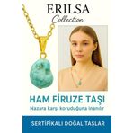 Sertifikalı Altın Renkli Ham İşlenmemiş Firuze (Turkuaz) Kolye – Koruma, Şans ve Ruhsal Huzur Taşı