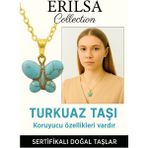 Sertifikalı Altın Renkli Kelebek Firuze (Turkuaz) Kolye – Özgürlük, Koruma ve Ruhsal Denge Taşı - Standart